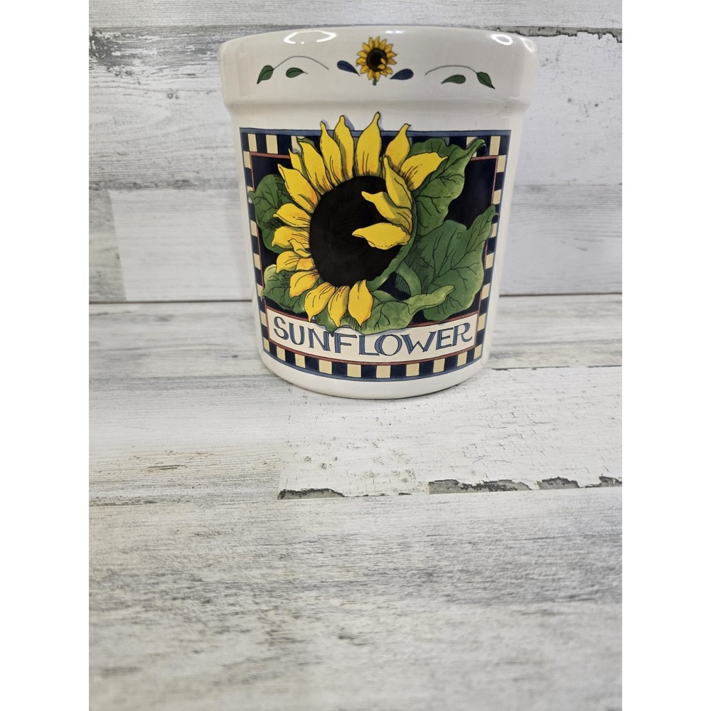 VTG Susan Winget Certified International Sunflower Ceramic Utensil Crock Planter